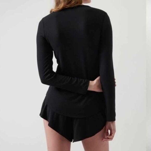 Athleta Wind Down Long Sleeve Sleep Top Waffle Black - Picture 2 of 4